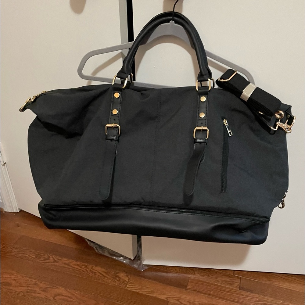 Black Weekender Bag with Shoe Compartment